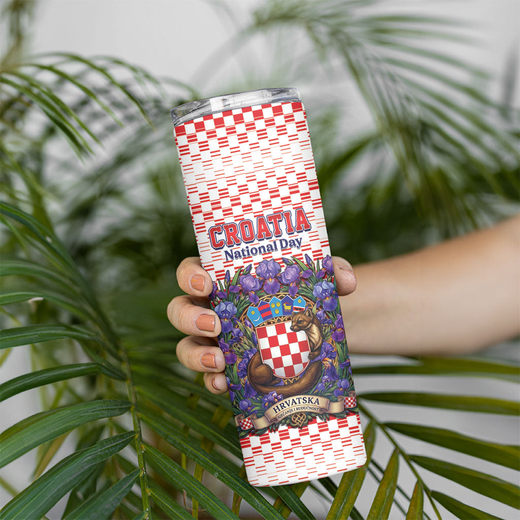 Personalized Croatia National Day Skinny Tumbler Croatian Kuna Heritage Iris Floral