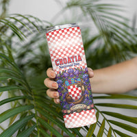 Personalized Croatia National Day Skinny Tumbler Croatian Kuna Heritage Iris Floral