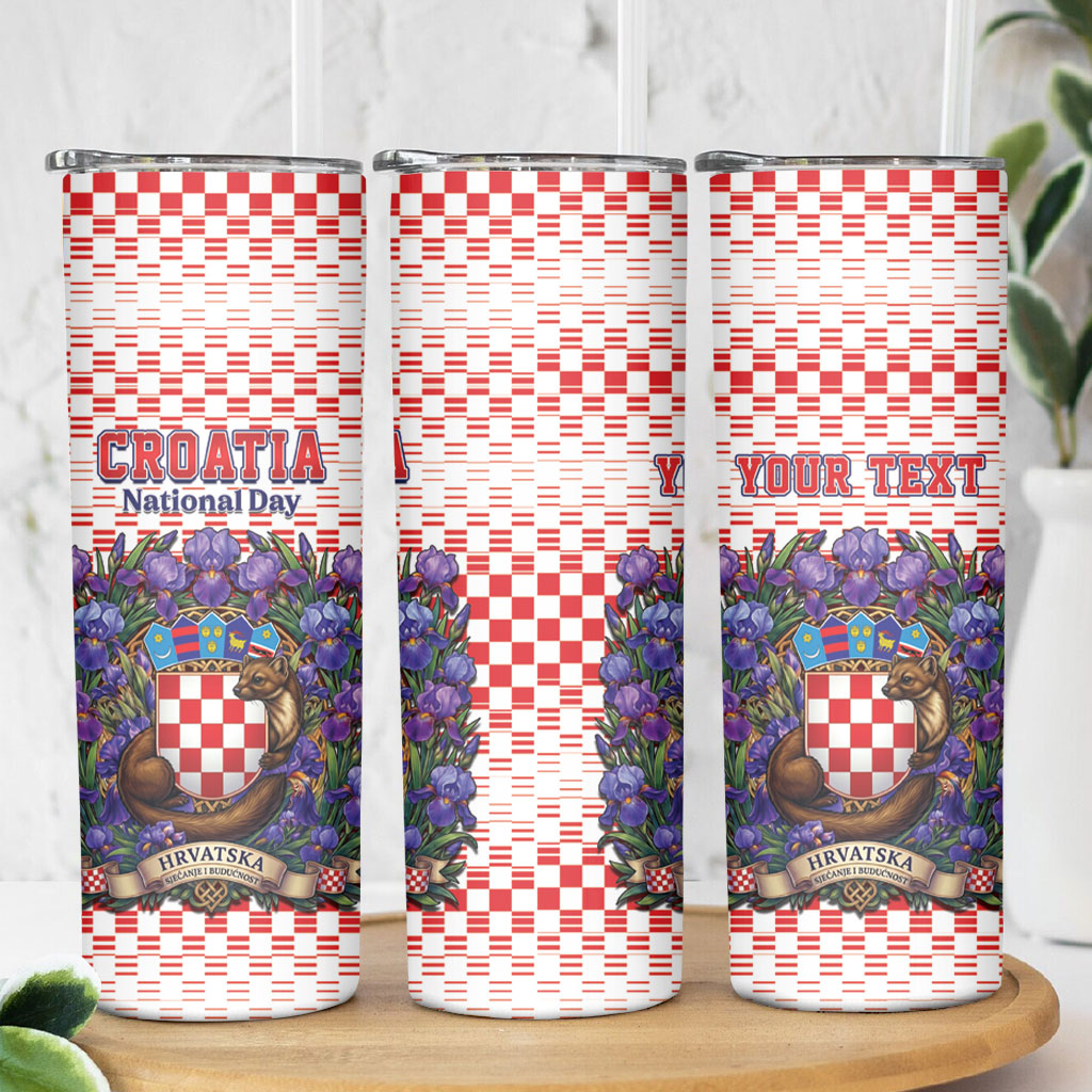 Personalized Croatia National Day Skinny Tumbler Croatian Kuna Heritage Iris Floral