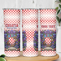 Personalized Croatia National Day Skinny Tumbler Croatian Kuna Heritage Iris Floral