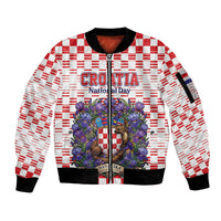 Personalized Croatia National Day Sleeve Zip Bomber Jacket Croatian Kuna Heritage Iris Floral