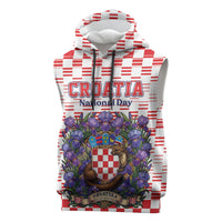 Personalized Croatia National Day Sleeveless Hoodie Croatian Kuna Heritage Iris Floral