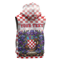 Personalized Croatia National Day Sleeveless Hoodie Croatian Kuna Heritage Iris Floral