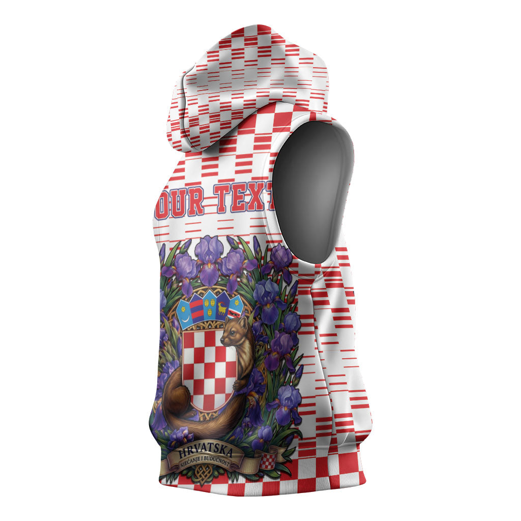 Personalized Croatia National Day Sleeveless Hoodie Croatian Kuna Heritage Iris Floral