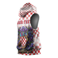 Personalized Croatia National Day Sleeveless Hoodie Croatian Kuna Heritage Iris Floral
