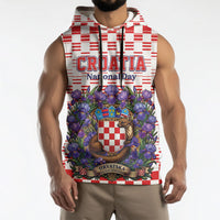 Personalized Croatia National Day Sleeveless Hoodie Croatian Kuna Heritage Iris Floral
