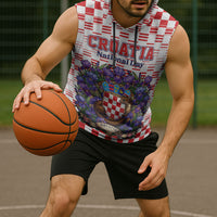 Personalized Croatia National Day Sleeveless Hoodie Croatian Kuna Heritage Iris Floral