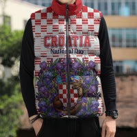 Personalized Croatia National Day Sleeveless Puffer Jacket Croatian Kuna Heritage Iris Floral