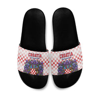 Croatia National Day Slide Sandals Croatian Kuna Heritage Iris Floral