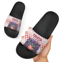 Croatia National Day Slide Sandals Croatian Kuna Heritage Iris Floral