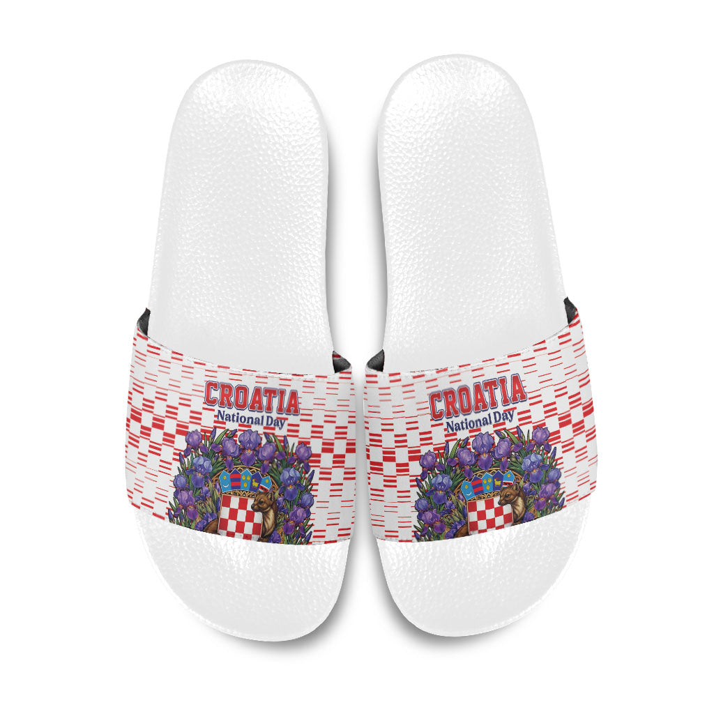 Croatia National Day Slide Sandals Croatian Kuna Heritage Iris Floral