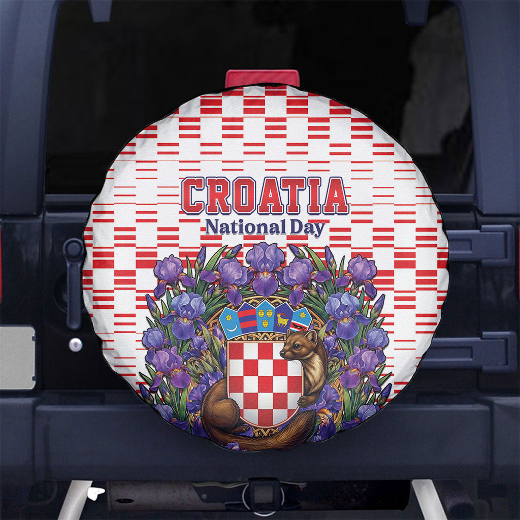 Croatia National Day Spare Tire Cover Croatian Kuna Heritage Iris Floral