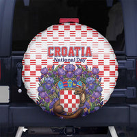Croatia National Day Spare Tire Cover Croatian Kuna Heritage Iris Floral