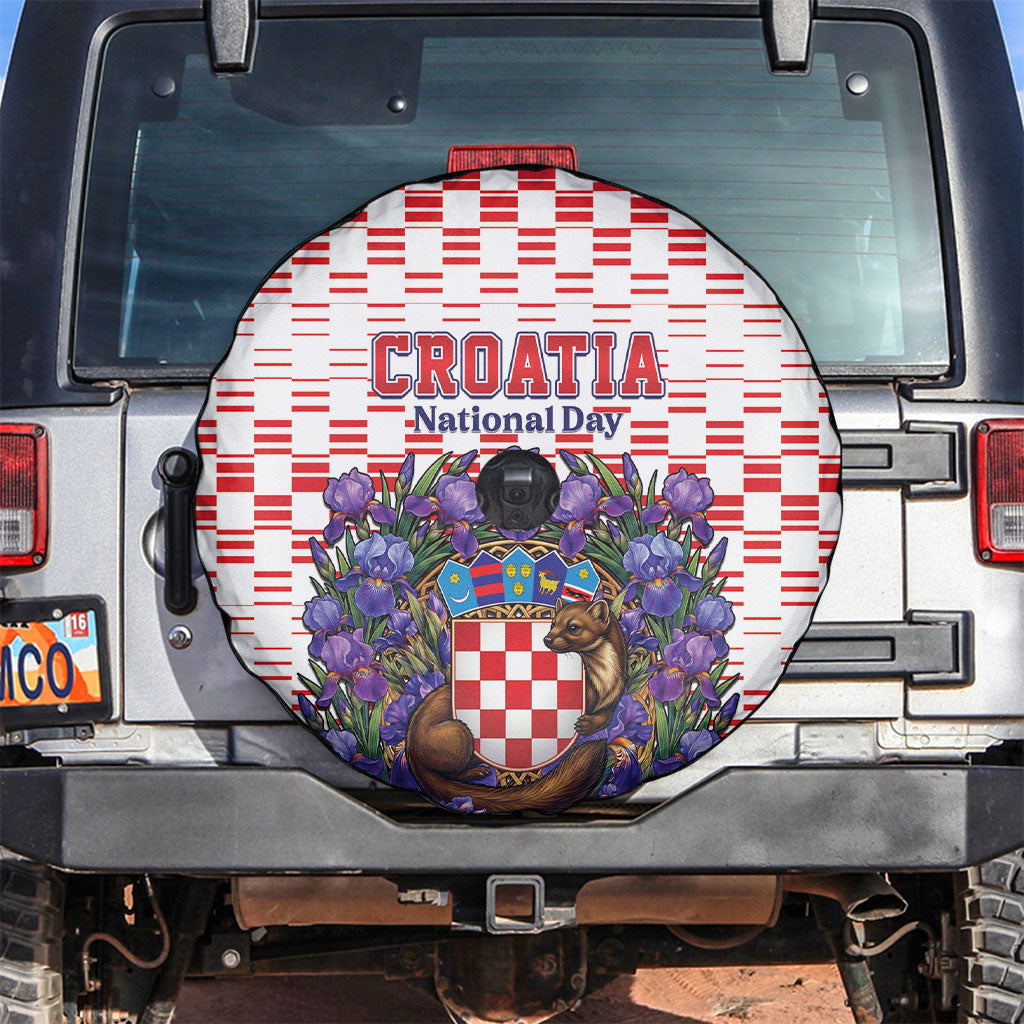 Croatia National Day Spare Tire Cover Croatian Kuna Heritage Iris Floral