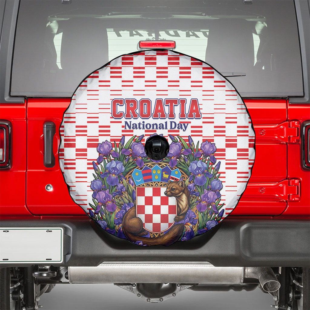 Croatia National Day Spare Tire Cover Croatian Kuna Heritage Iris Floral
