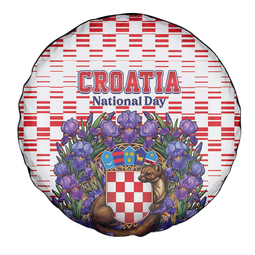 Croatia National Day Spare Tire Cover Croatian Kuna Heritage Iris Floral