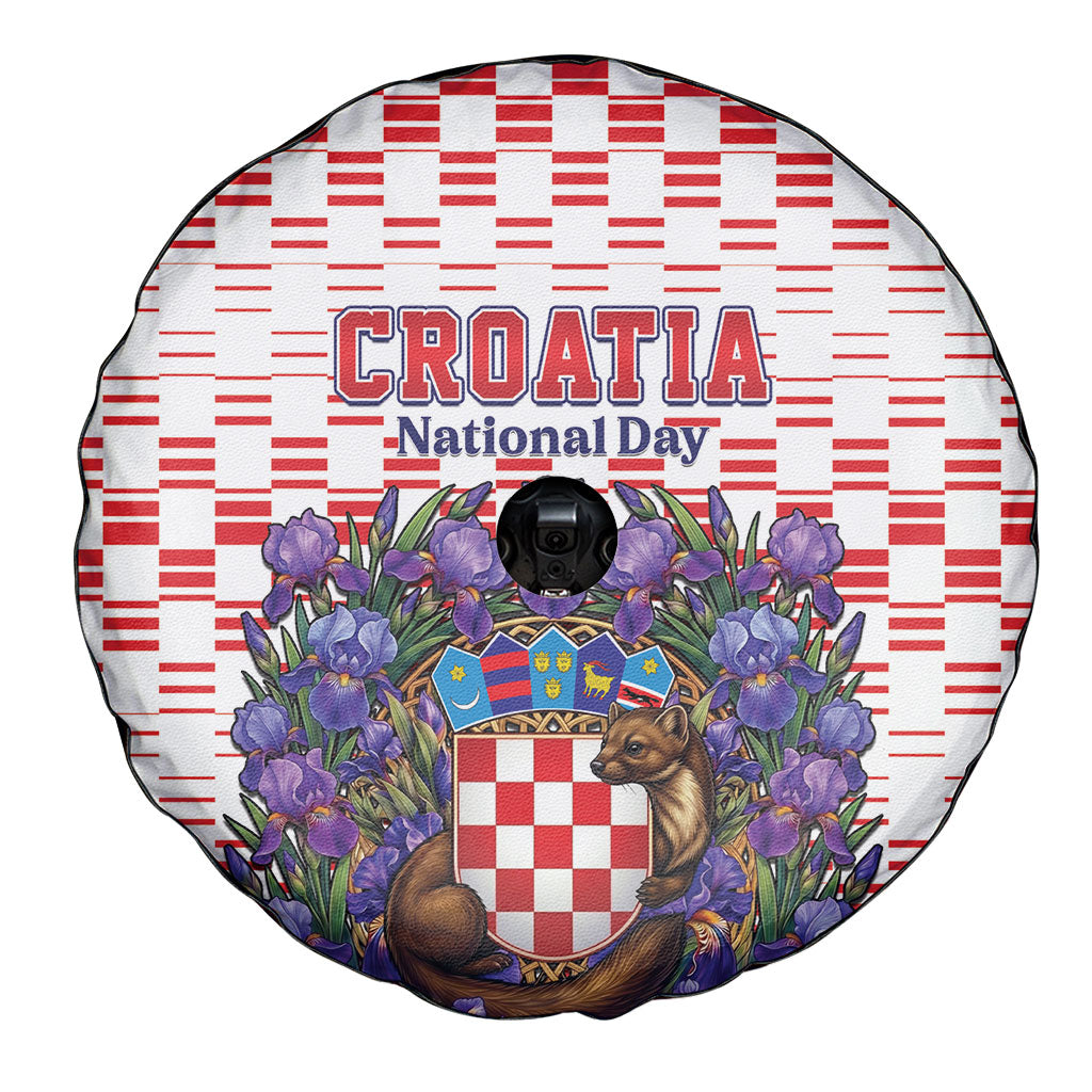 Croatia National Day Spare Tire Cover Croatian Kuna Heritage Iris Floral