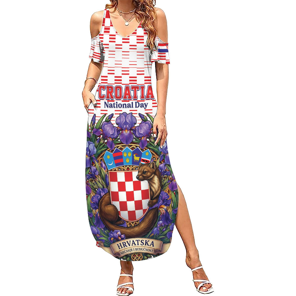 Personalized Croatia National Day Summer Maxi Dress Croatian Kuna Heritage Iris Floral