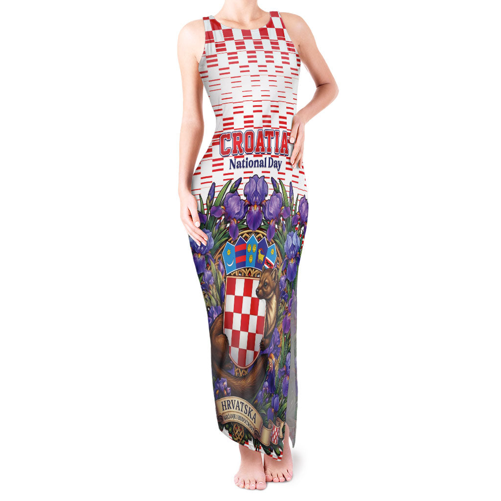 Personalized Croatia National Day Tank Maxi Dress Croatian Kuna Heritage Iris Floral