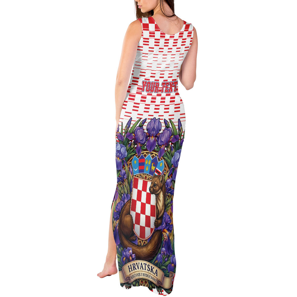 Personalized Croatia National Day Tank Maxi Dress Croatian Kuna Heritage Iris Floral