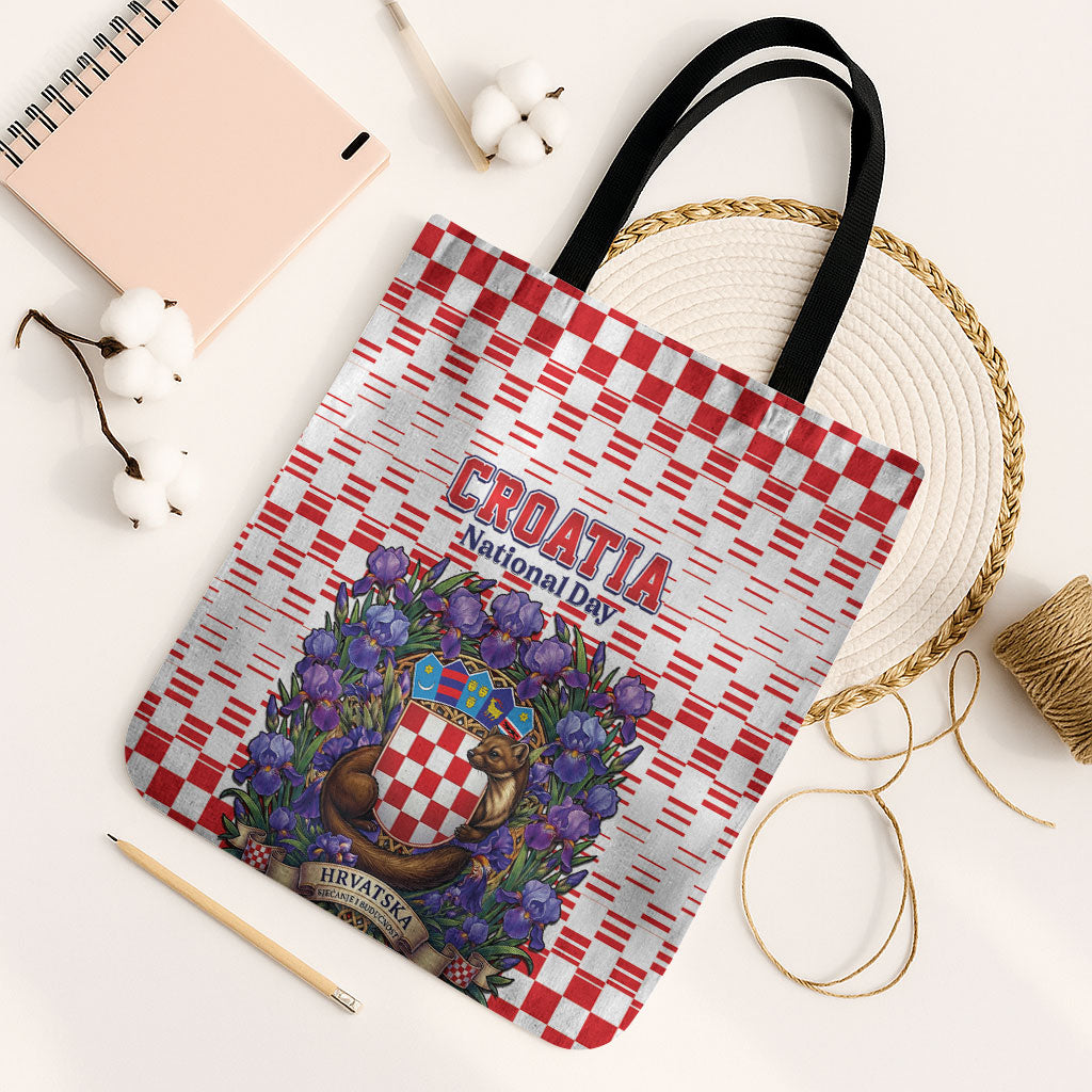 Croatia National Day Tote Bag Croatian Kuna Heritage Iris Floral