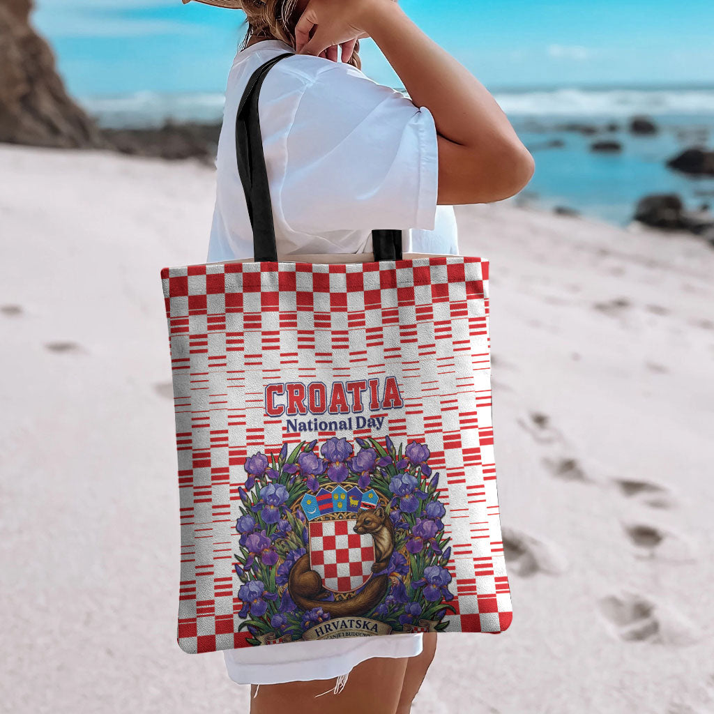 Croatia National Day Tote Bag Croatian Kuna Heritage Iris Floral