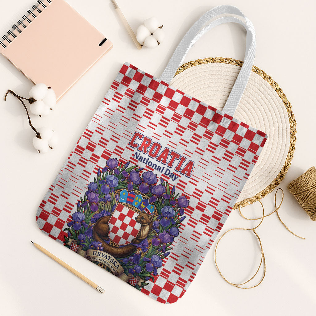 Croatia National Day Tote Bag Croatian Kuna Heritage Iris Floral