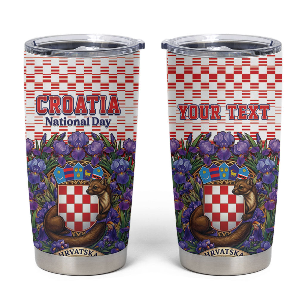 Personalized Croatia National Day Tumbler Cup Croatian Kuna Heritage Iris Floral