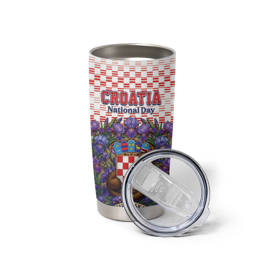Personalized Croatia National Day Tumbler Cup Croatian Kuna Heritage Iris Floral