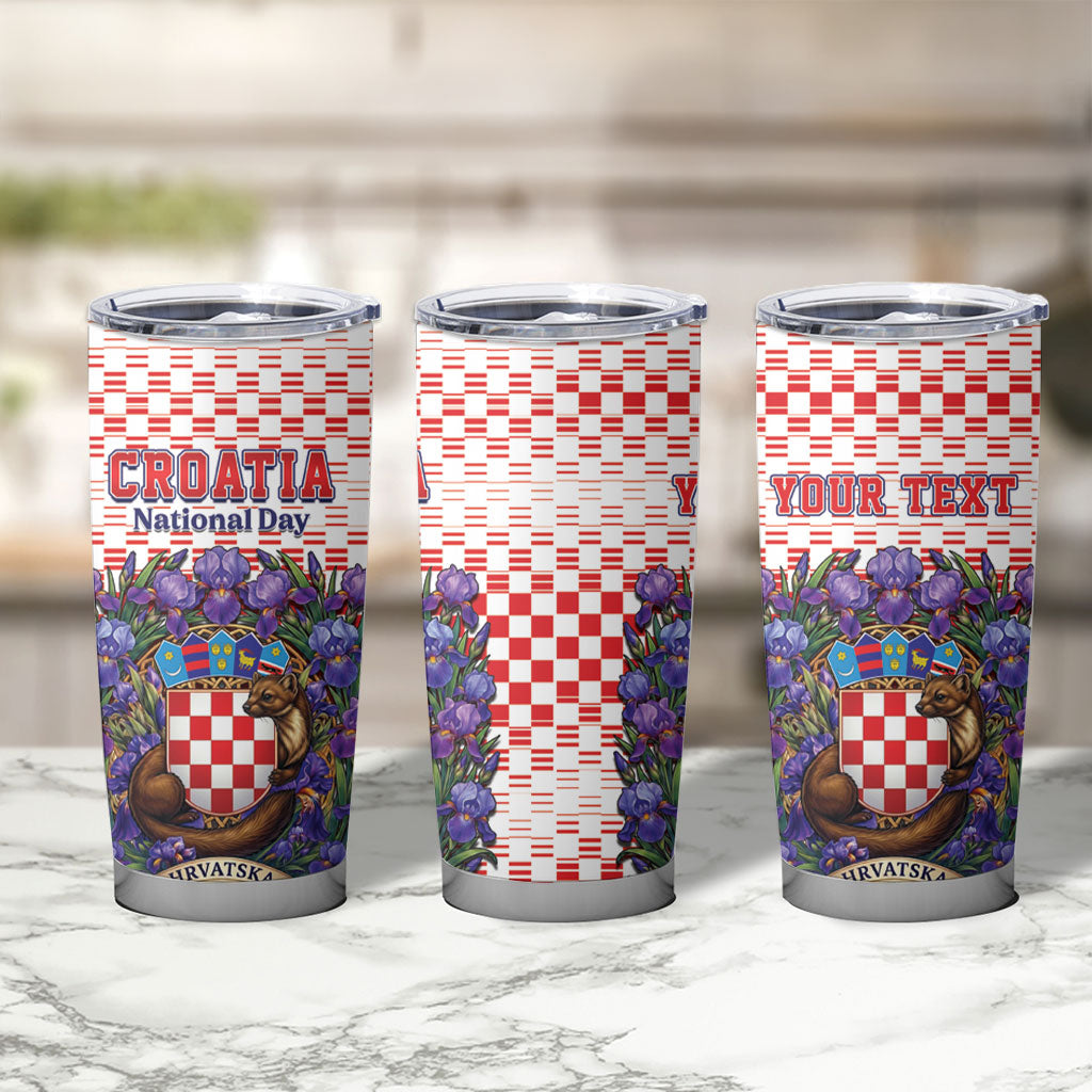 Personalized Croatia National Day Tumbler Cup Croatian Kuna Heritage Iris Floral