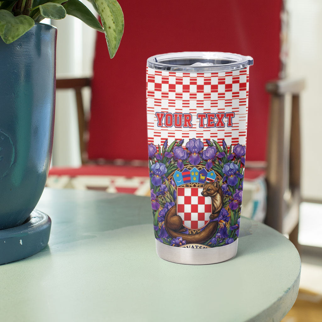 Personalized Croatia National Day Tumbler Cup Croatian Kuna Heritage Iris Floral