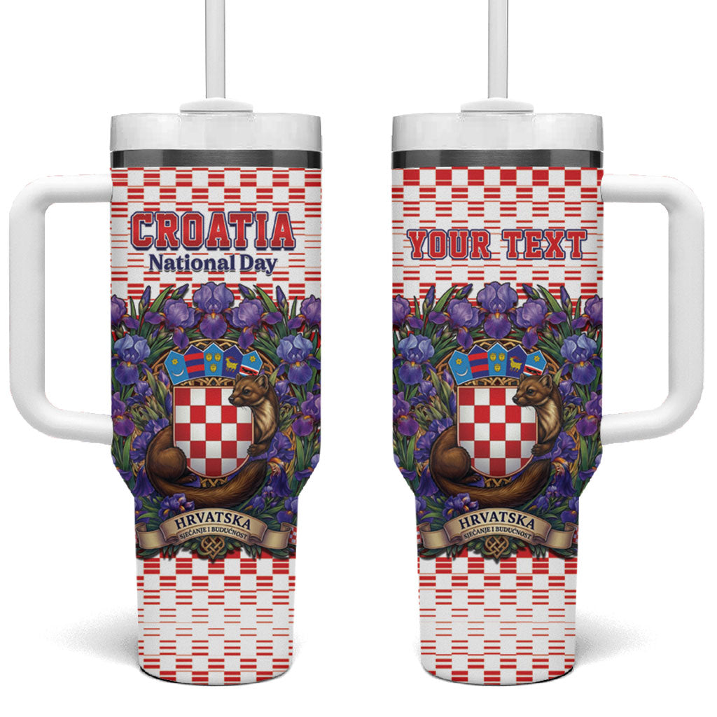 Personalized Croatia National Day Tumbler With Handle Croatian Kuna Heritage Iris Floral