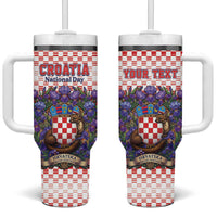 Personalized Croatia National Day Tumbler With Handle Croatian Kuna Heritage Iris Floral