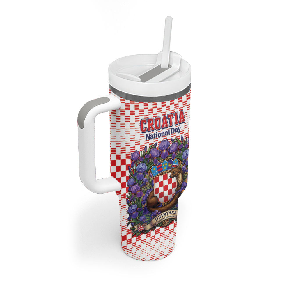 Personalized Croatia National Day Tumbler With Handle Croatian Kuna Heritage Iris Floral
