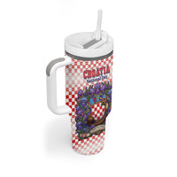 Personalized Croatia National Day Tumbler With Handle Croatian Kuna Heritage Iris Floral