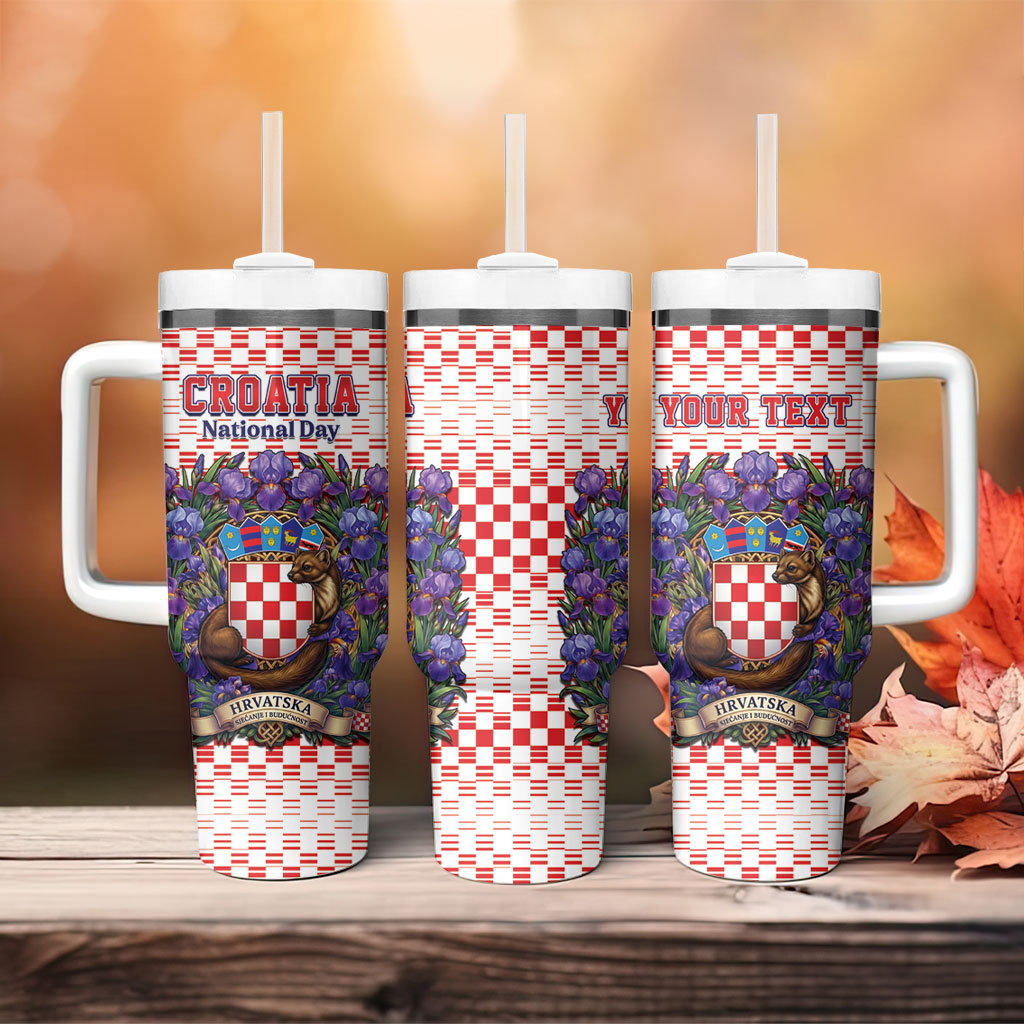 Personalized Croatia National Day Tumbler With Handle Croatian Kuna Heritage Iris Floral