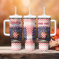 Personalized Croatia National Day Tumbler With Handle Croatian Kuna Heritage Iris Floral