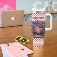 Personalized Croatia National Day Tumbler With Handle Croatian Kuna Heritage Iris Floral