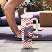 Personalized Croatia National Day Tumbler With Handle Croatian Kuna Heritage Iris Floral