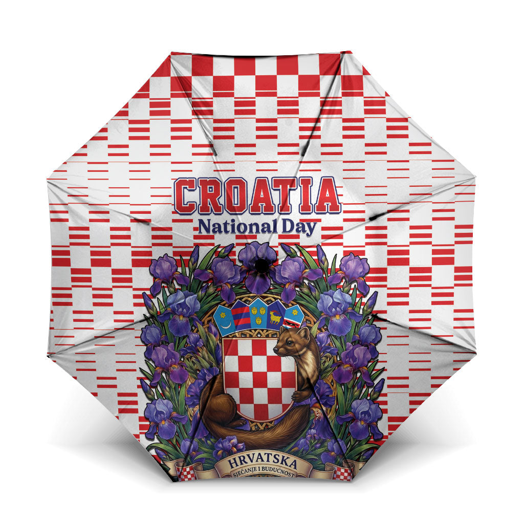 Croatia National Day Umbrella Croatian Kuna Heritage Iris Floral