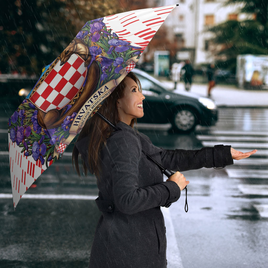 Croatia National Day Umbrella Croatian Kuna Heritage Iris Floral