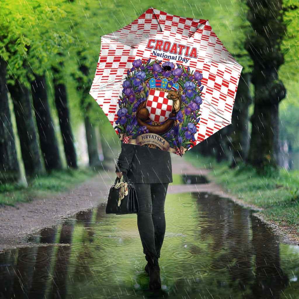Croatia National Day Umbrella Croatian Kuna Heritage Iris Floral