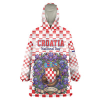 Personalized Croatia National Day Wearable Blanket Hoodie Croatian Kuna Heritage Iris Floral