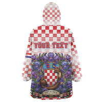 Personalized Croatia National Day Wearable Blanket Hoodie Croatian Kuna Heritage Iris Floral