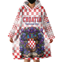 Personalized Croatia National Day Wearable Blanket Hoodie Croatian Kuna Heritage Iris Floral