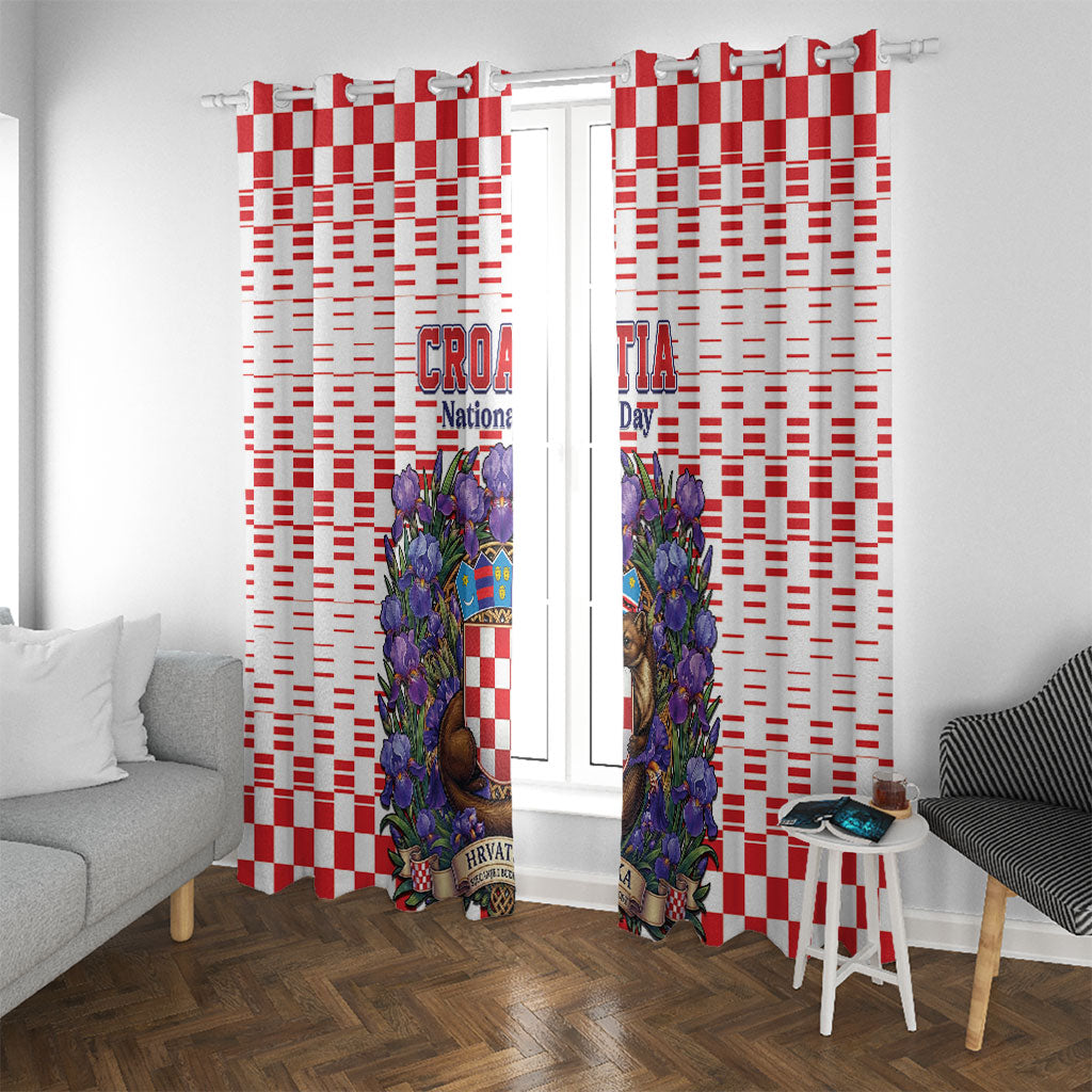 Croatia National Day Window Curtain Croatian Kuna Heritage Iris Floral