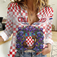 Personalized Croatia National Day Women Casual Shirt Croatian Kuna Heritage Iris Floral