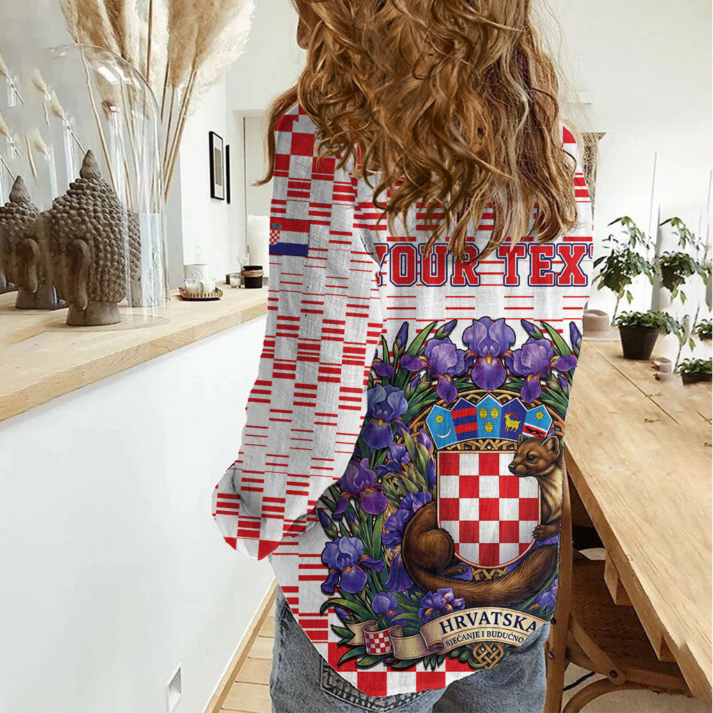 Personalized Croatia National Day Women Casual Shirt Croatian Kuna Heritage Iris Floral
