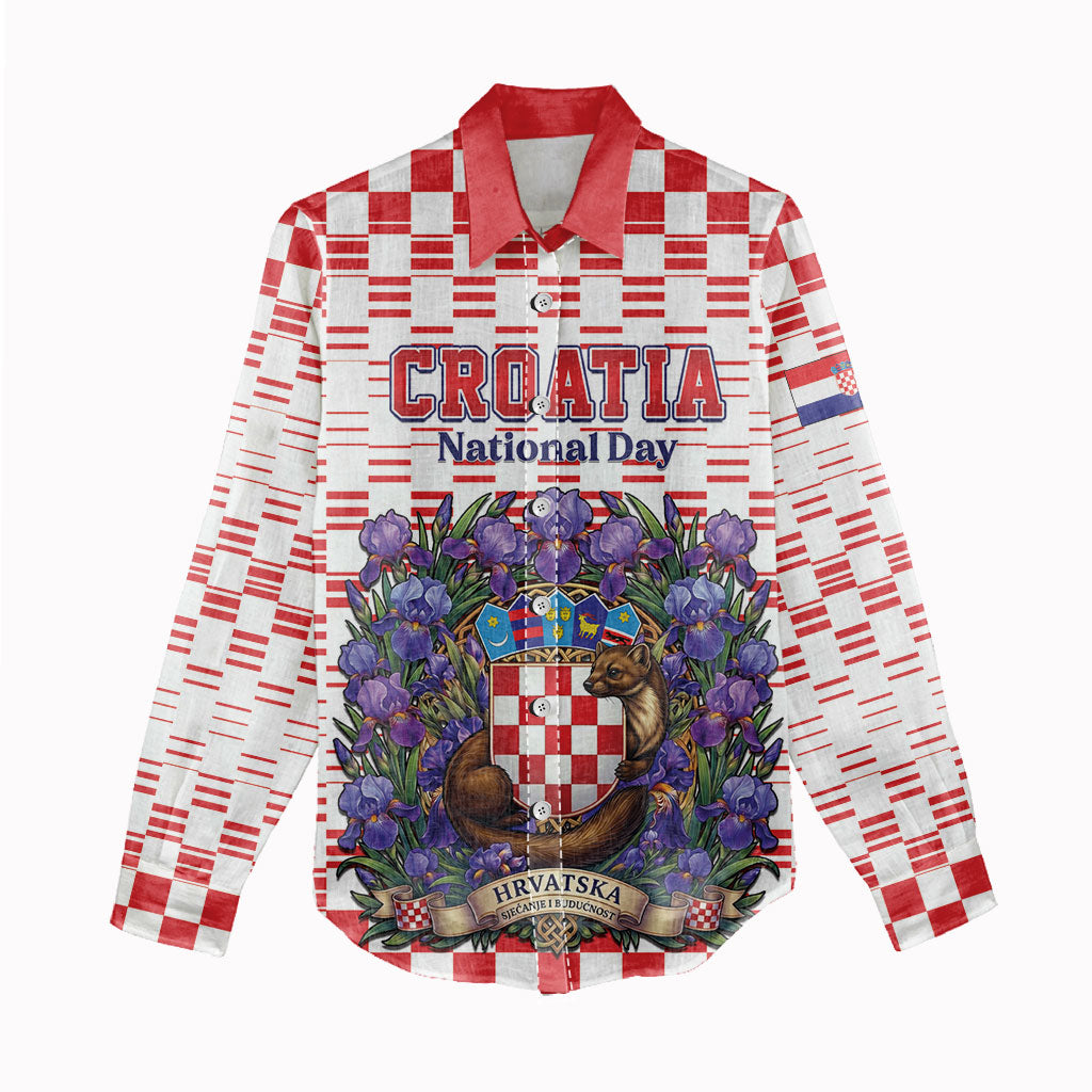 Personalized Croatia National Day Women Casual Shirt Croatian Kuna Heritage Iris Floral