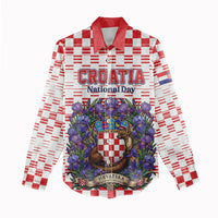 Personalized Croatia National Day Women Casual Shirt Croatian Kuna Heritage Iris Floral
